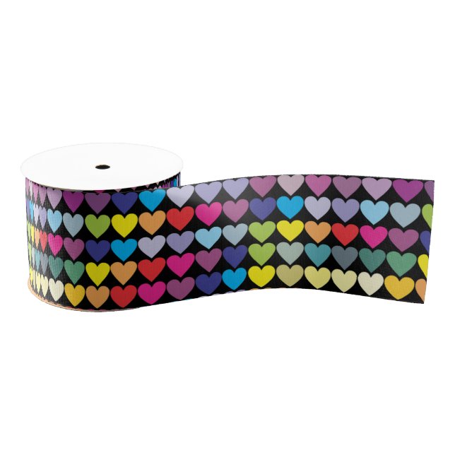 Ruban Gros-grain Colorful Rainbow Hearts Pattern (Bobine)