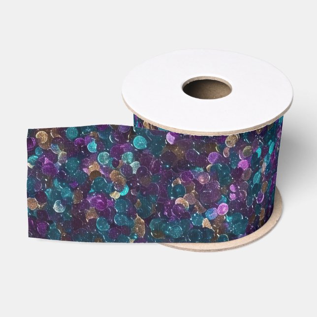 Ruban Gros-grain Confetti de sirène d'or violet Aqua (Bobine)
