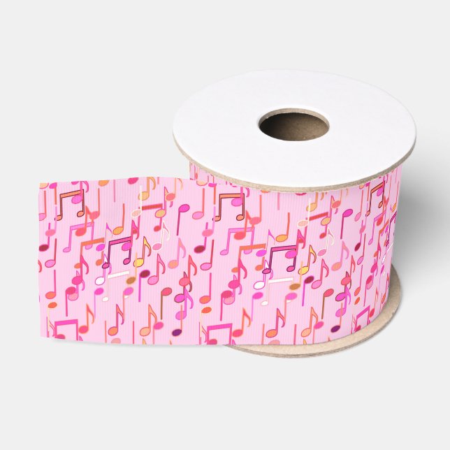 Ruban Gros-grain Copie de notes musicales - rose, multi (Bobine)
