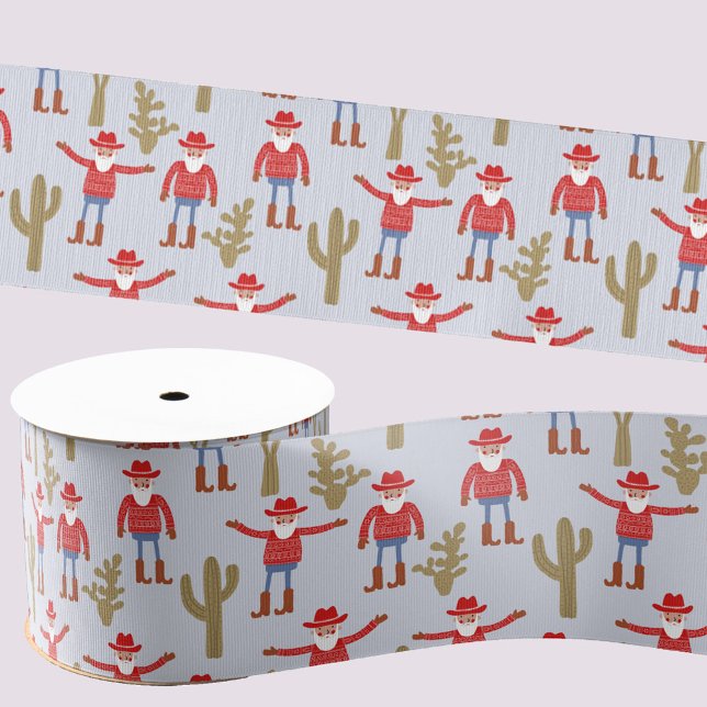 Ruban Gros-grain Cowboy Santa Claus Western Christmas (Cowboy Santa Claus fun Western Christmas Holidays ribbon for gift wrap and decor)