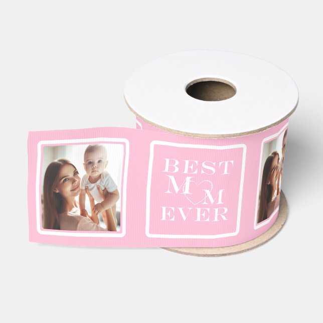 Ruban Gros-grain Cute 4 Photo "Meilleure Maman Jamais" Coeur Rose B (Bobine)