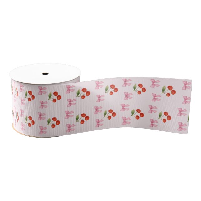 Ruban Gros-grain Cute Aquarelle Cerry Bow Coquette Motif (Bobine)