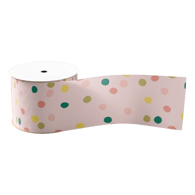 Ruban Gros-grain Cute Confetti Pois Motif rose vert (Bobine)
