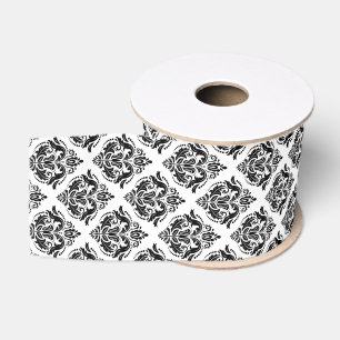 Ruban Gros-grain Damas Florales Noir Et Blanc Motif géométrique