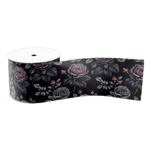 Ruban Gros-grain Design d'art floral Rose sombre