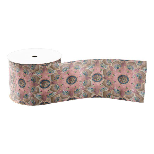 Ruban Gros-grain Design tendance métal or et rose Mandala (Bobine)