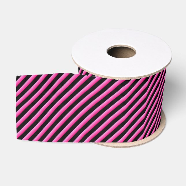 Ruban Gros-grain Diagonale rose chaud et noire (Bobine)