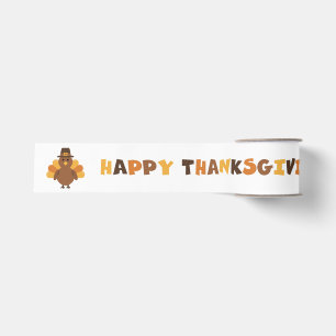 Ruban Gros-grain Dinde colorée de Thanksgiving fond blanc
