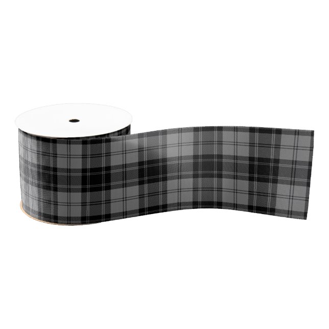 Ruban Gros-grain Douglas tartan noir gris plaid (Bobine)
