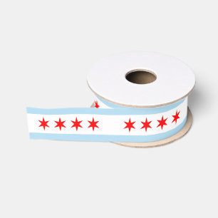 Ruban Gros-grain Drapeau Chicago 4 étoiles rouges 6 points 2 bandes