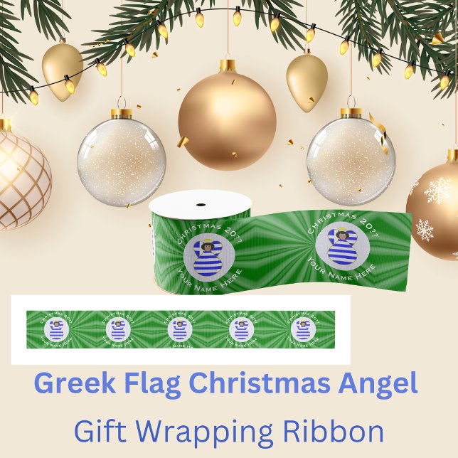 Ruban Gros-grain Drapeau grec Cheveux noirs Ange de Noël Personnali (Créateur téléchargé)