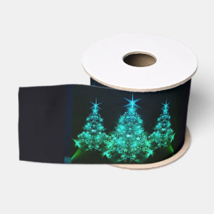 Ruban Gros-grain Éclat vert des étoiles sur les arbres de Noël