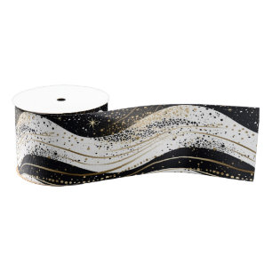 Ruban Gros-grain Elégant Blanc Or Black Grilles Wavy