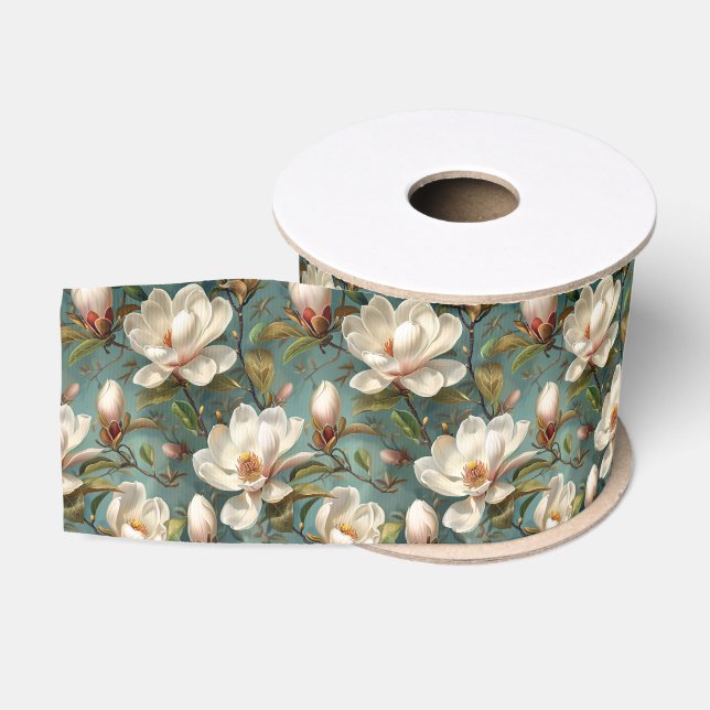 Ruban Gros-grain Élégant Motif Magnolia (Bobine)