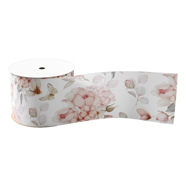Ruban Gros-grain Élégant ruban floral avec pivoines d'aquarelle (Bobine)