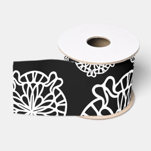 Ruban Gros-grain Elégante Fleurs Mandala Noir & Blanc