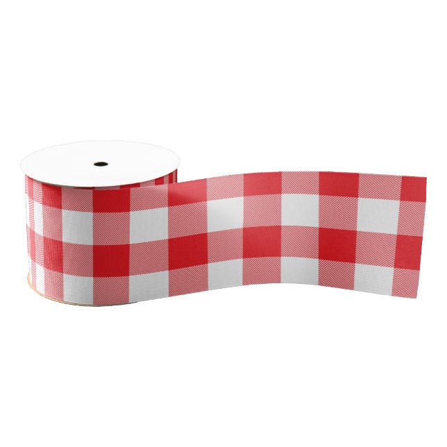 Ruban Gros-grain En vichy classique rouge et blanc (Bobine)