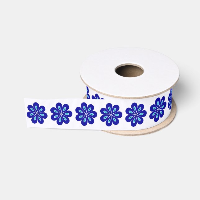 Ruban Gros-grain Énergie positive avec Amulets bleus florifères (Bobine)