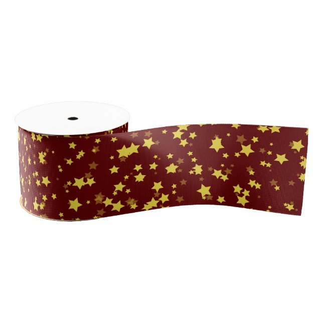 Ruban Gros-grain Étoiles rouge foncé or Noël Satin ruban (Bobine)