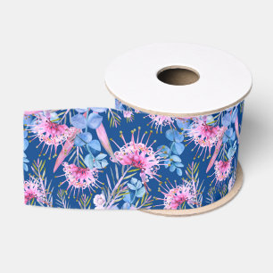 Ruban Gros-grain Eucalyptus Grevillea Bleu Et Rose