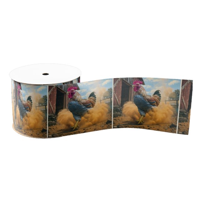 Ruban Gros-grain Farmer Rooster Kicking Up Dust (Bobine)