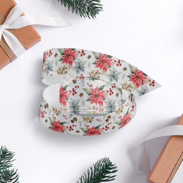 Ruban Gros-grain Ferme Poinsettia Blanc & Rouge Russe Noël (Créateur téléchargé)