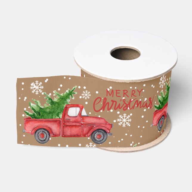 Ruban Gros-grain Ferme traditionnelle Camion rouge Joyeux Noël (Bobine)