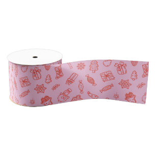 Ruban Gros-grain Feu de Noël rose et rouge