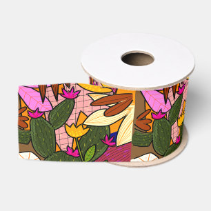 Ruban Gros-grain Feuilles et fleurs tropicales abstraites  