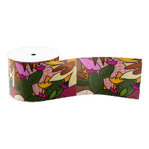 Ruban Gros-grain feuilles tropicaux Abstraits et fleurs