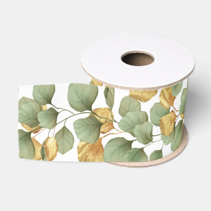 Ruban Gros-grain Feuilles verts et or.  Motif