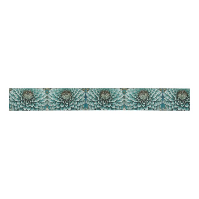 Ruban Gros-grain Fleur Dahlia en Art numérique bleu Aqua Turquoise (Devant)