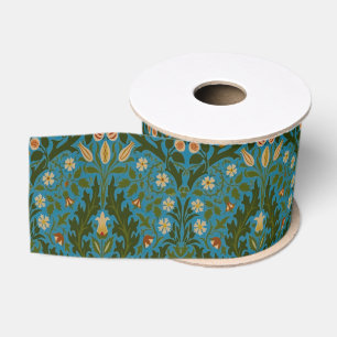 Ruban Gros-grain Fleurs d'Automne Vintage Bleu Vert William Morris