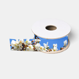 Ruban Gros-grain Fleurs de cerisier blanc printemps