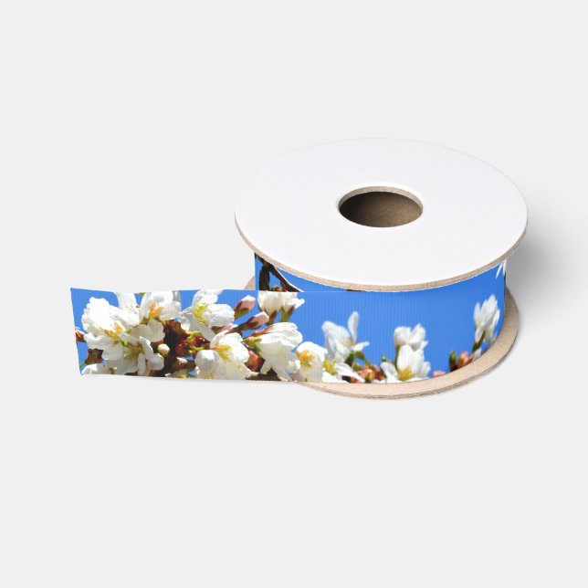 Ruban Gros-grain Fleurs de cerisier blanc printemps (Bobine)