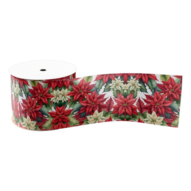 Ruban Gros-grain Fleurs Poinsettia, Étoile de Noël (Bobine)