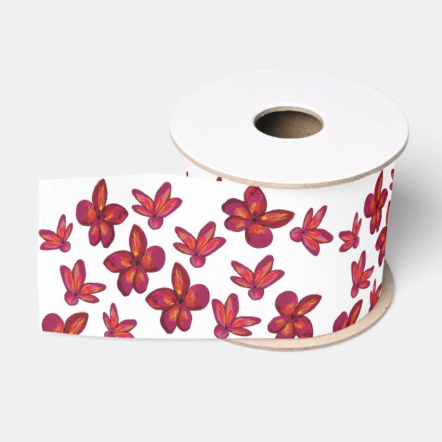 Ruban Gros-grain Fleurs rouges (Bobine)