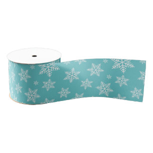 Ruban Gros-grain Flocons blancs sur motif bleu d'hiver