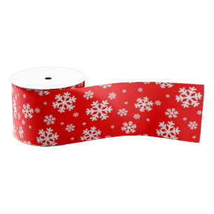 Ruban Gros-grain Flocons blancs sur motif rouge d'hiver