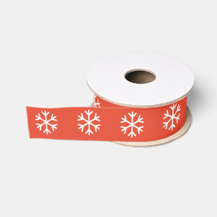 Ruban Gros-grain Flocons de neige blancs et rouges simples