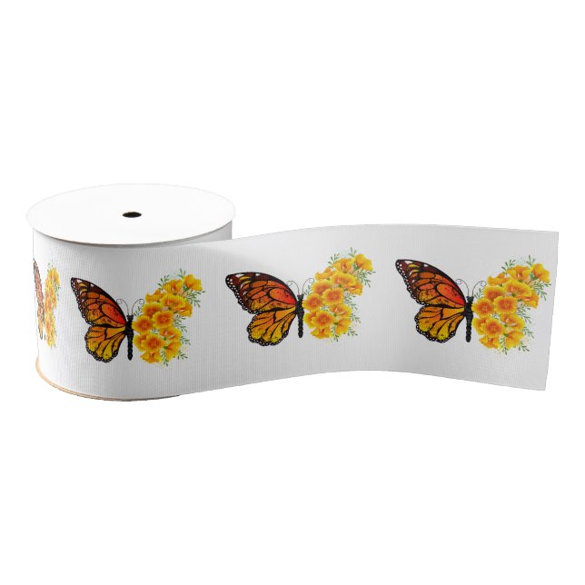 Ruban Gros-grain Flower Butterfly with Yellow California Poppy (Bobine)