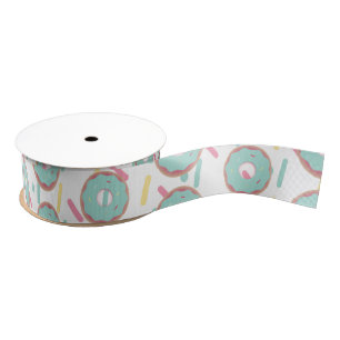 Ruban Gros-grain Fun Frosted Sprinkings Turquoise Donut Party