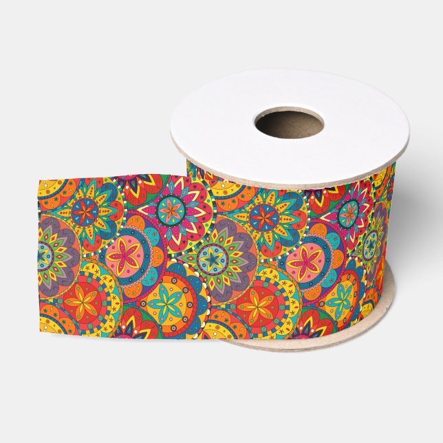 Ruban Gros-grain Funky Retro couleur Motif Mandala (Bobine)
