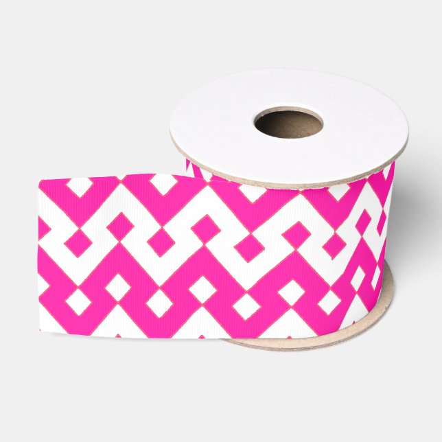 Ruban Gros-grain Girlie Candy Pink, Blanc Zigzags Ruban Grosgrain (Bobine)