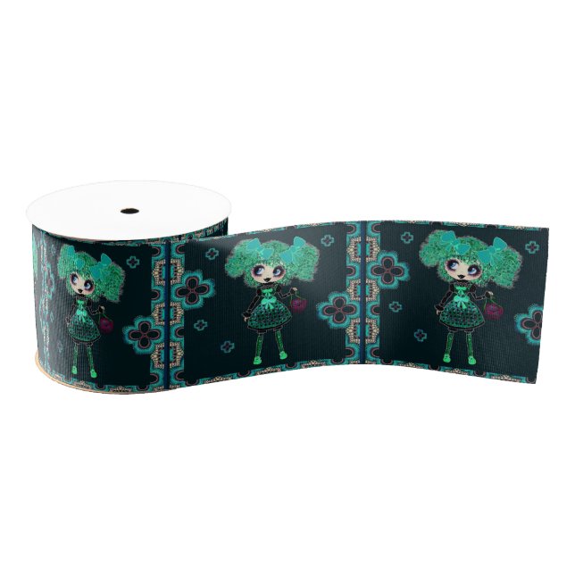 Ruban Gros-grain Gothique Lolita enfant émeraude et noir (Bobine)