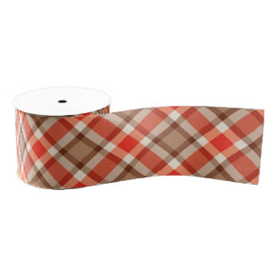 Ruban Gros-grain Grand Plaid Moderne, Coral Orange, Brown & Tan
