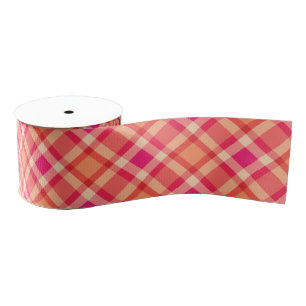 Ruban Gros-grain Grand Plaid moderne, orange, corail et rose Fuchsi