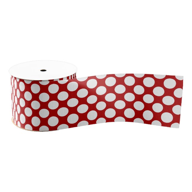 Ruban Gros-grain Grands points rétro - blanc et rouge (Bobine)