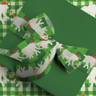 Ruban Gros-grain Green Checkered White Elephant Christmas Party