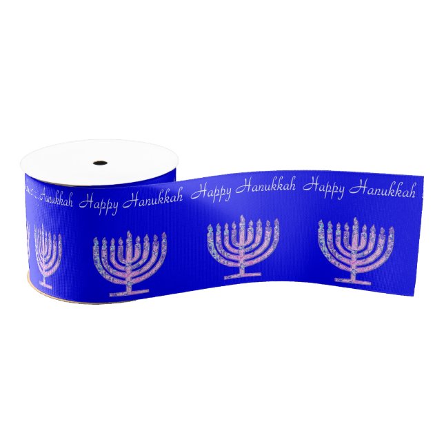 Ruban Gros-grain Heureux Hanoukka Menorah David' Fave (Bobine)